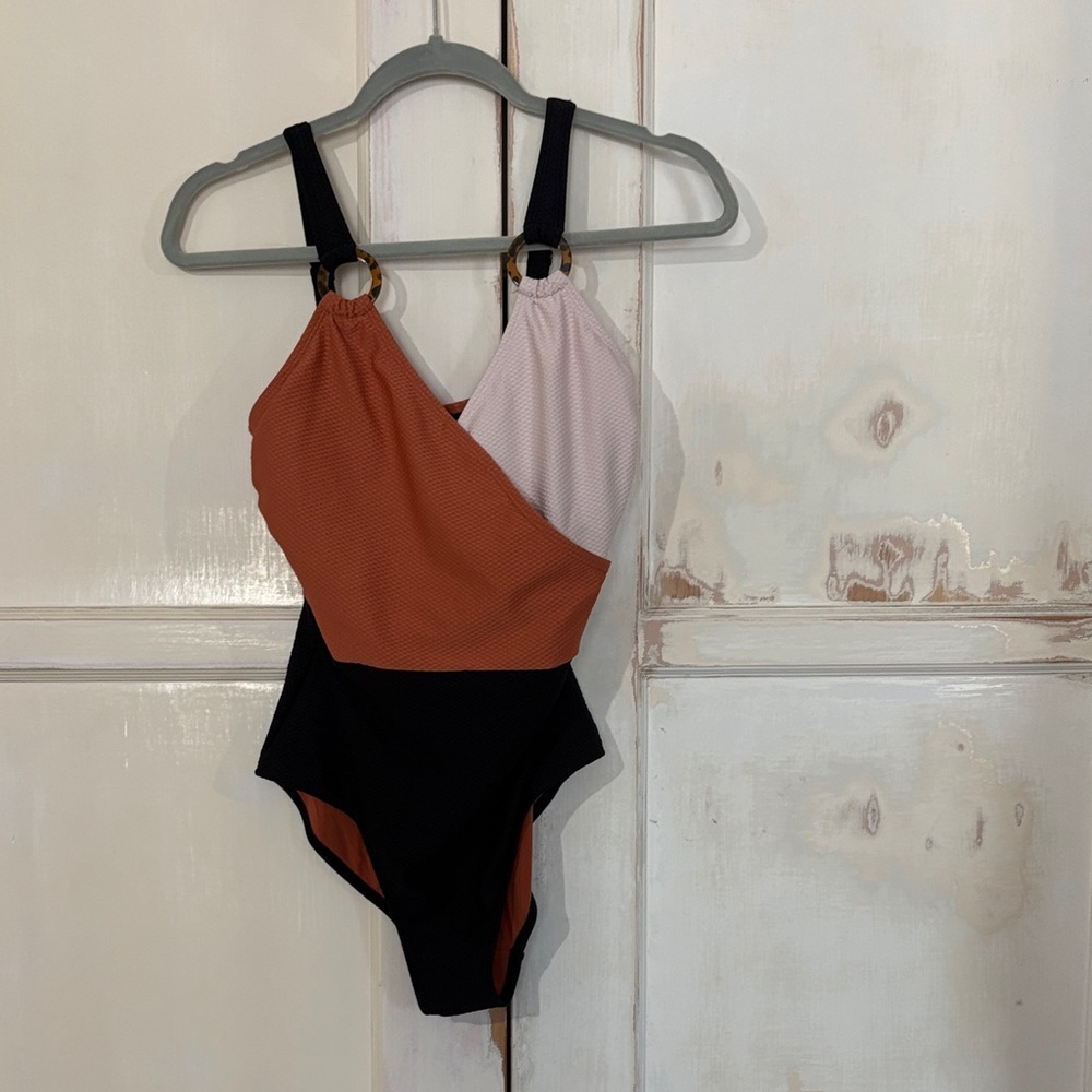 Elegant Women's One Piece Swimsuit - Black, Pink, and Orange